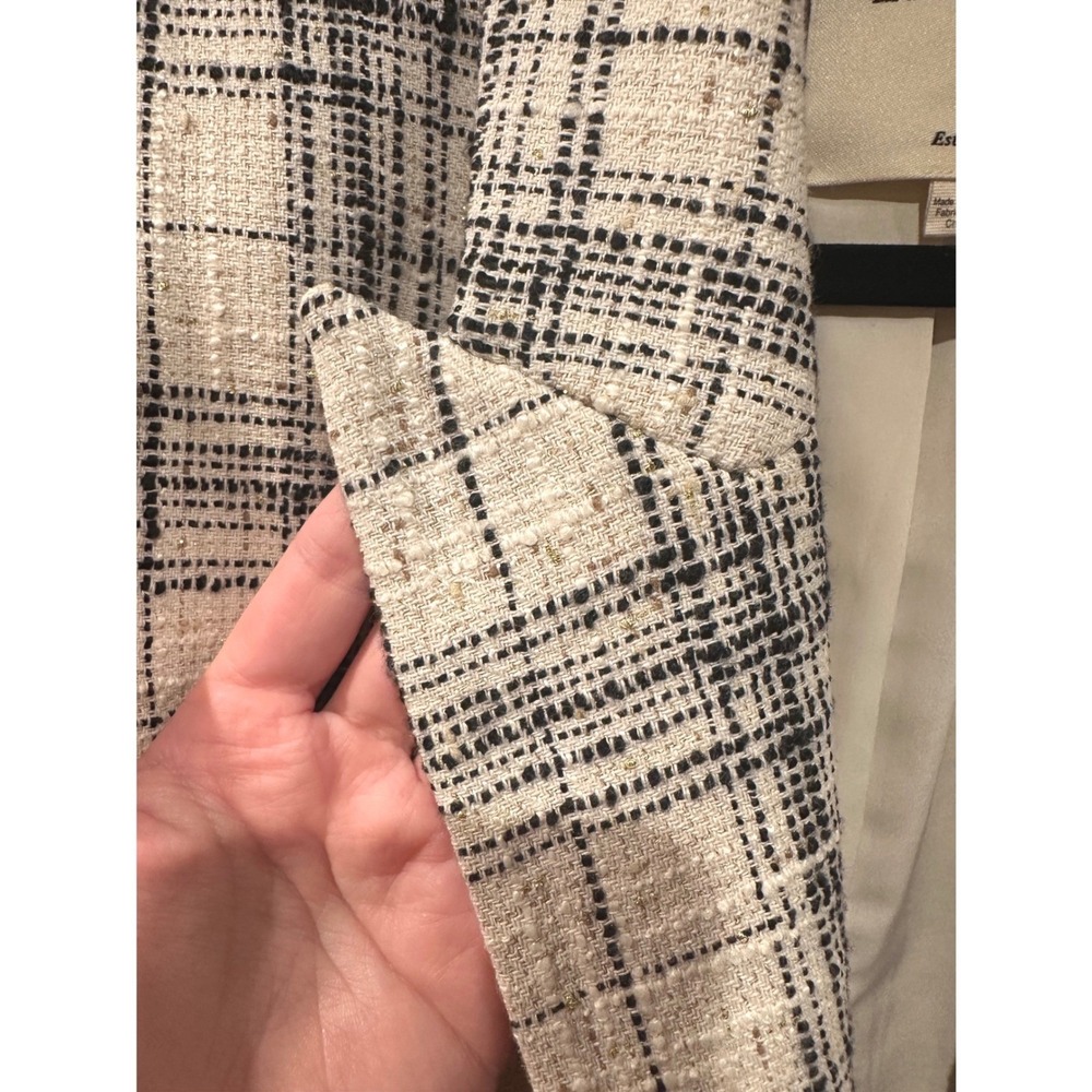 L'Agence Brooke Tweed Double-Breasted Cropped Blazer Cream Black Plaid Jacket 10 - Picture 4 of 7